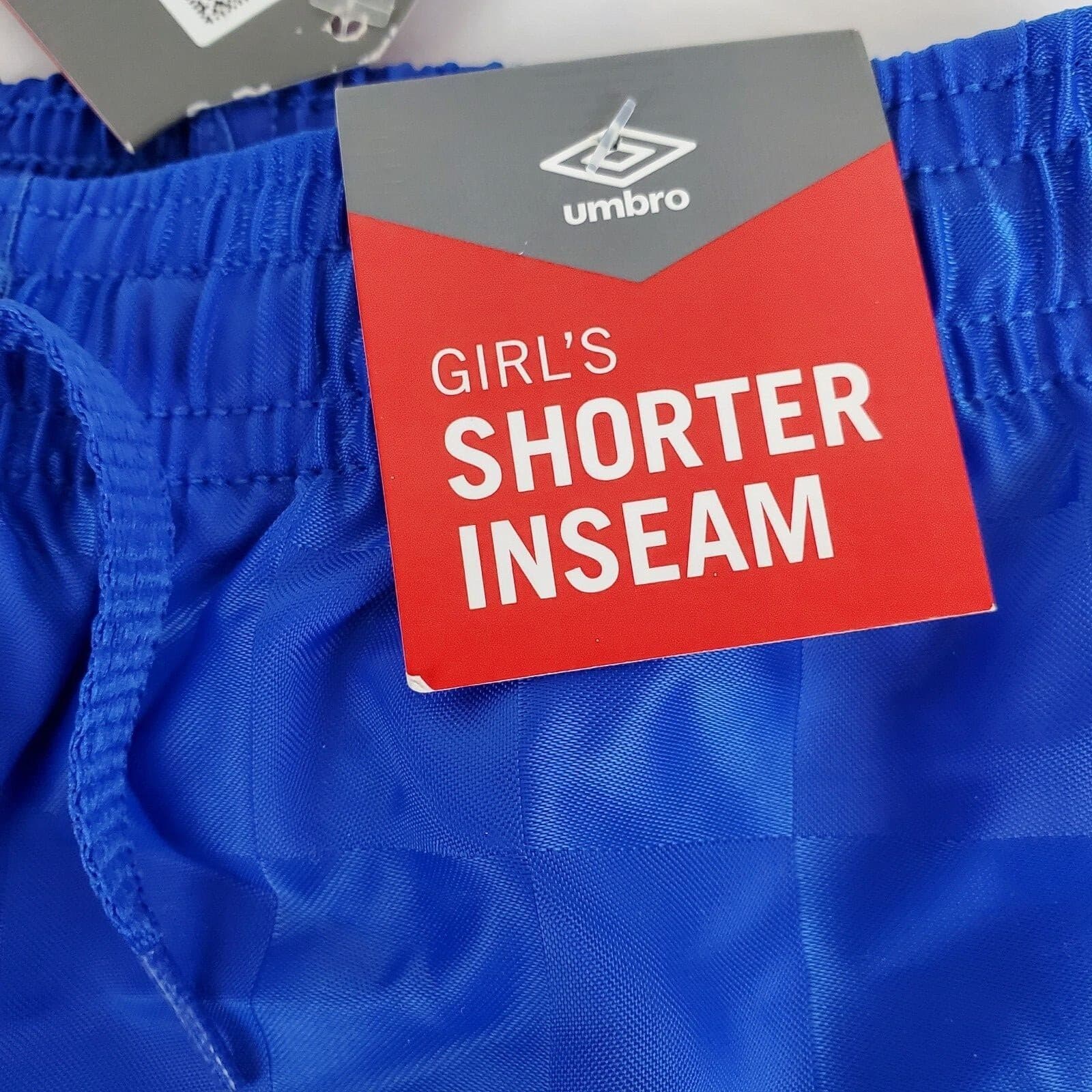 Umbro Youth NWT Shiny Blue Check Soccer Shorts Girls Shorter Inseam Sz XX Small - Thumbnail 2
