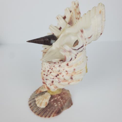 Vintage Sea Shell Owl Art Sculpture Handmade Folk Art Big Eyes - Thumbnail 3