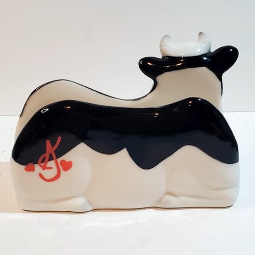 Vintage Henriksen Imports Inc Ceramic Cow Bull Black White Napkin Holder Japan - Thumbnail 4