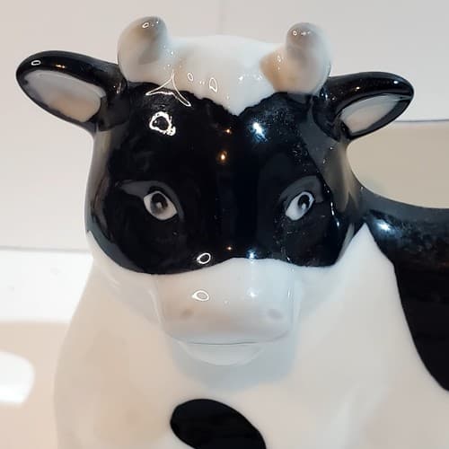 Vintage Henriksen Imports Inc Ceramic Cow Bull Black White Napkin Holder Japan - Thumbnail 2