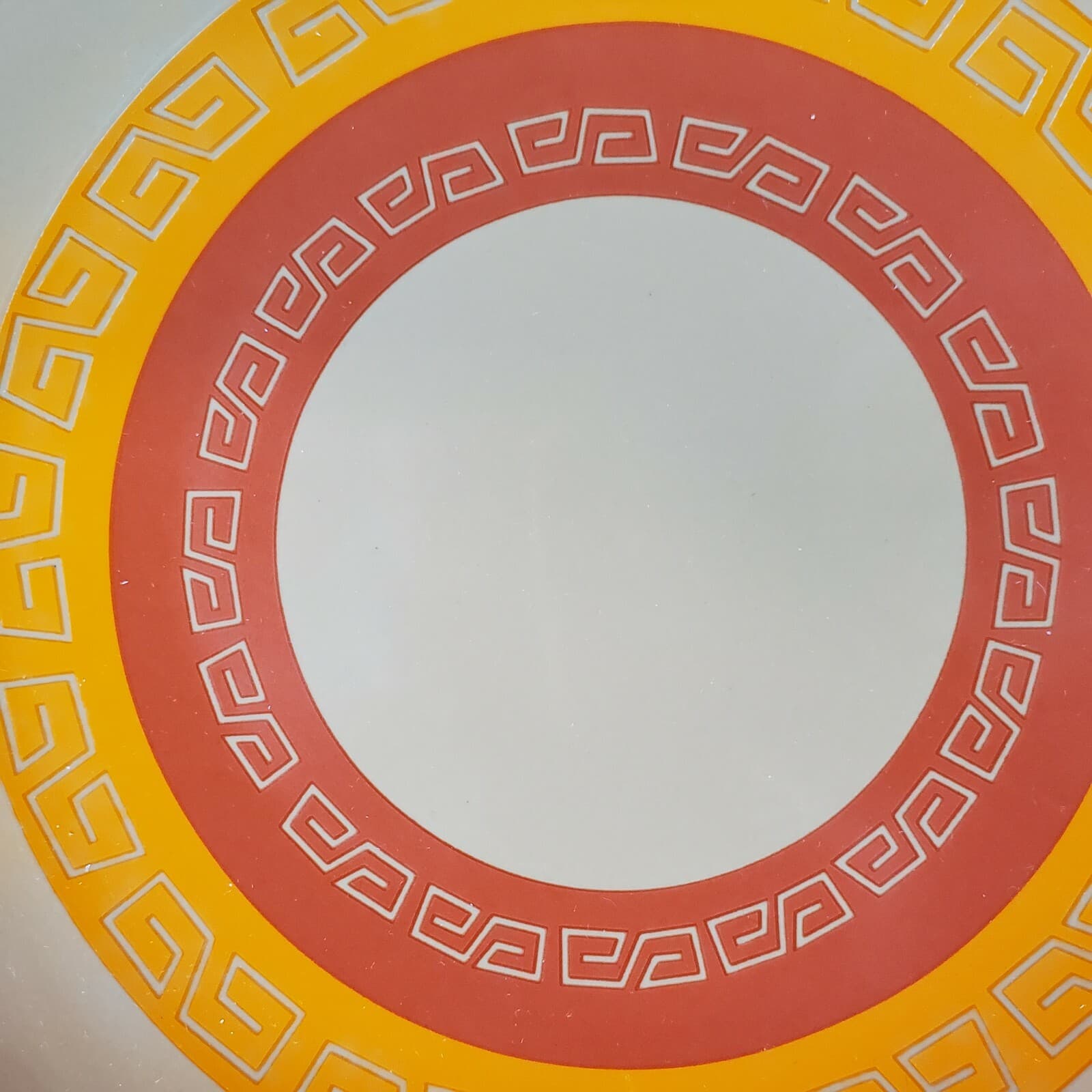 Vintage LePro Ceramics 2 Salad Plates Aztec Grecian Geometric Tan Orange Yellow - Thumbnail 4