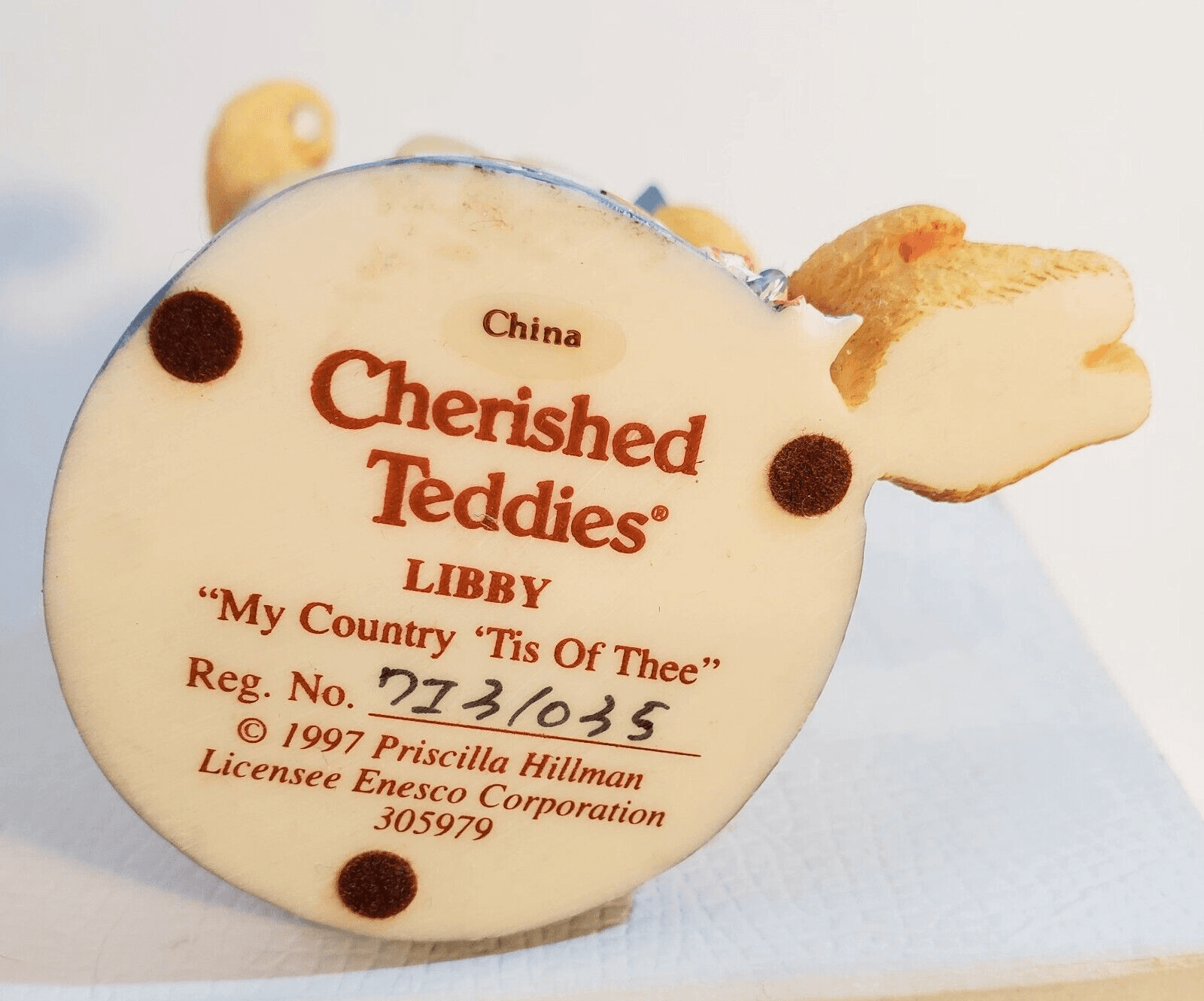 Vintage 1997 Cherished Teddies Libbey My Country Tis Of Thee Figurine - Thumbnail 5