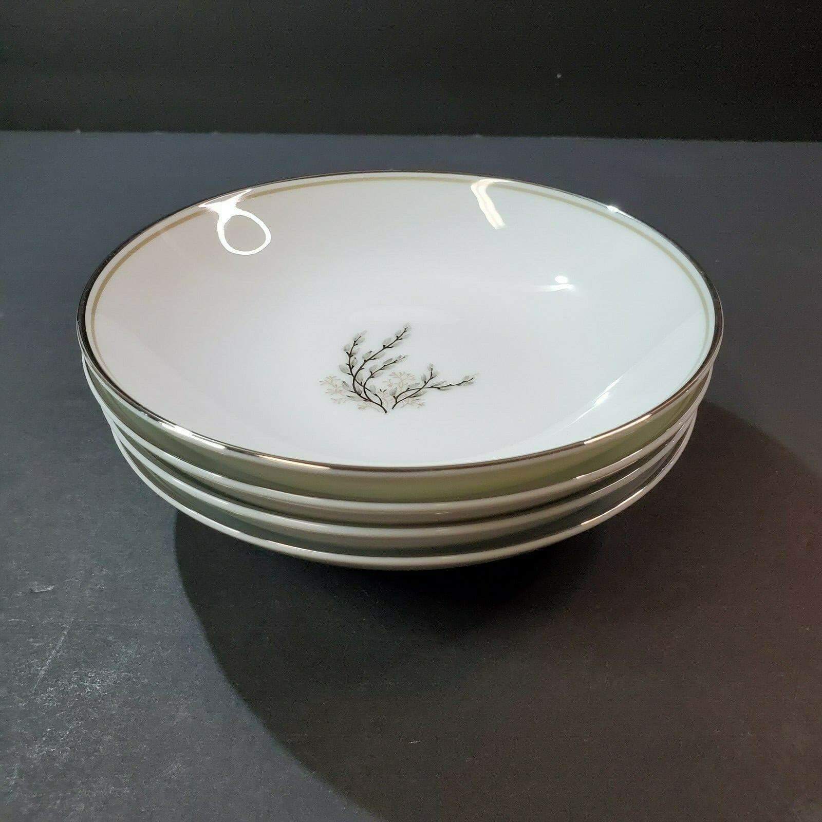 Vintage Noritake Candice 5509 Berry Fruit Dessert Bowls Pussy Willow Taupe Trim - Thumbnail 9