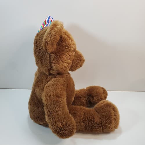 Vintage 15" Korea Brown Plush Stuffed Animal Bear with Striped Hat Sesilco - Thumbnail 3