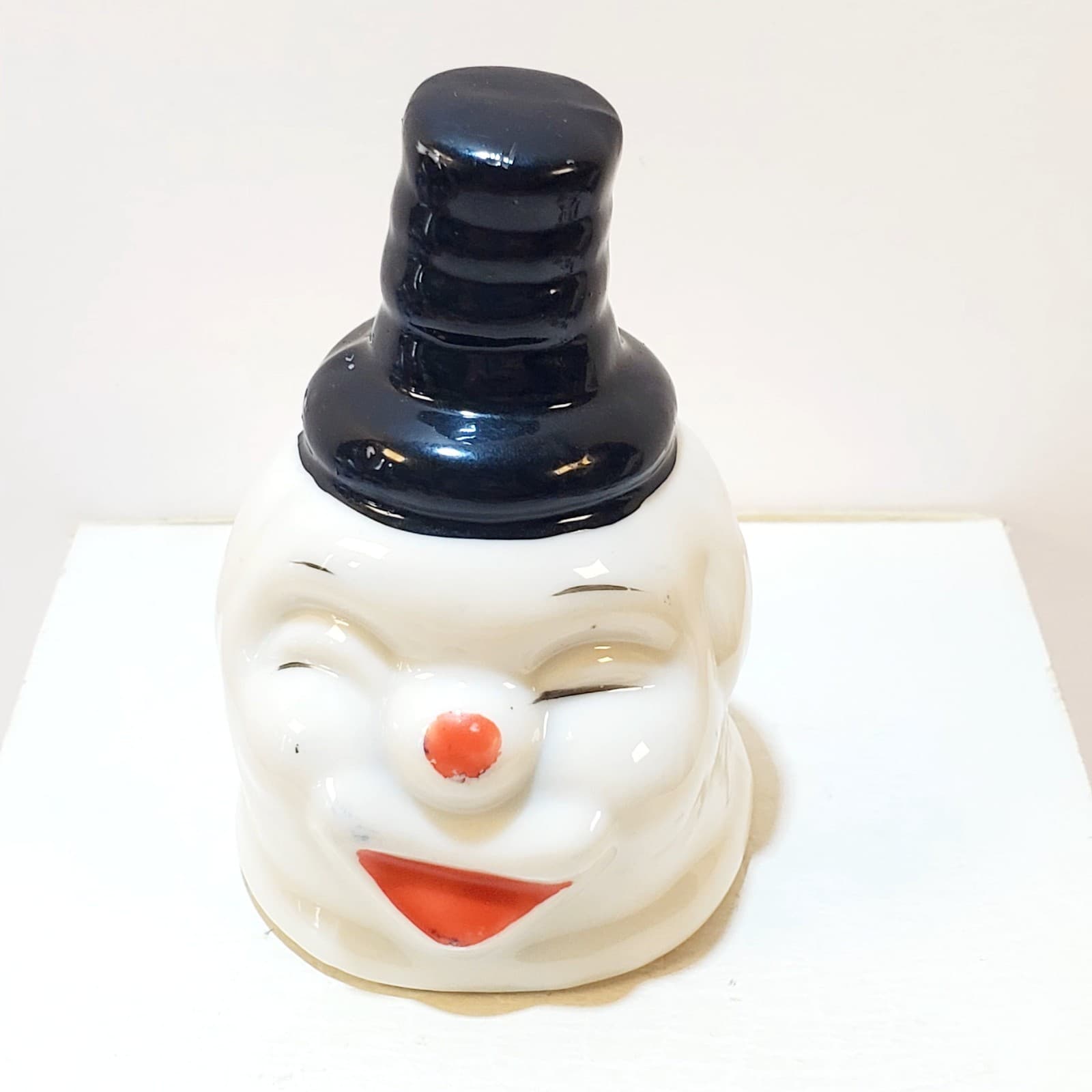 Vintage Small Ceramic Clown Snowman Head Bell Made In Taiwan Holiday Decor