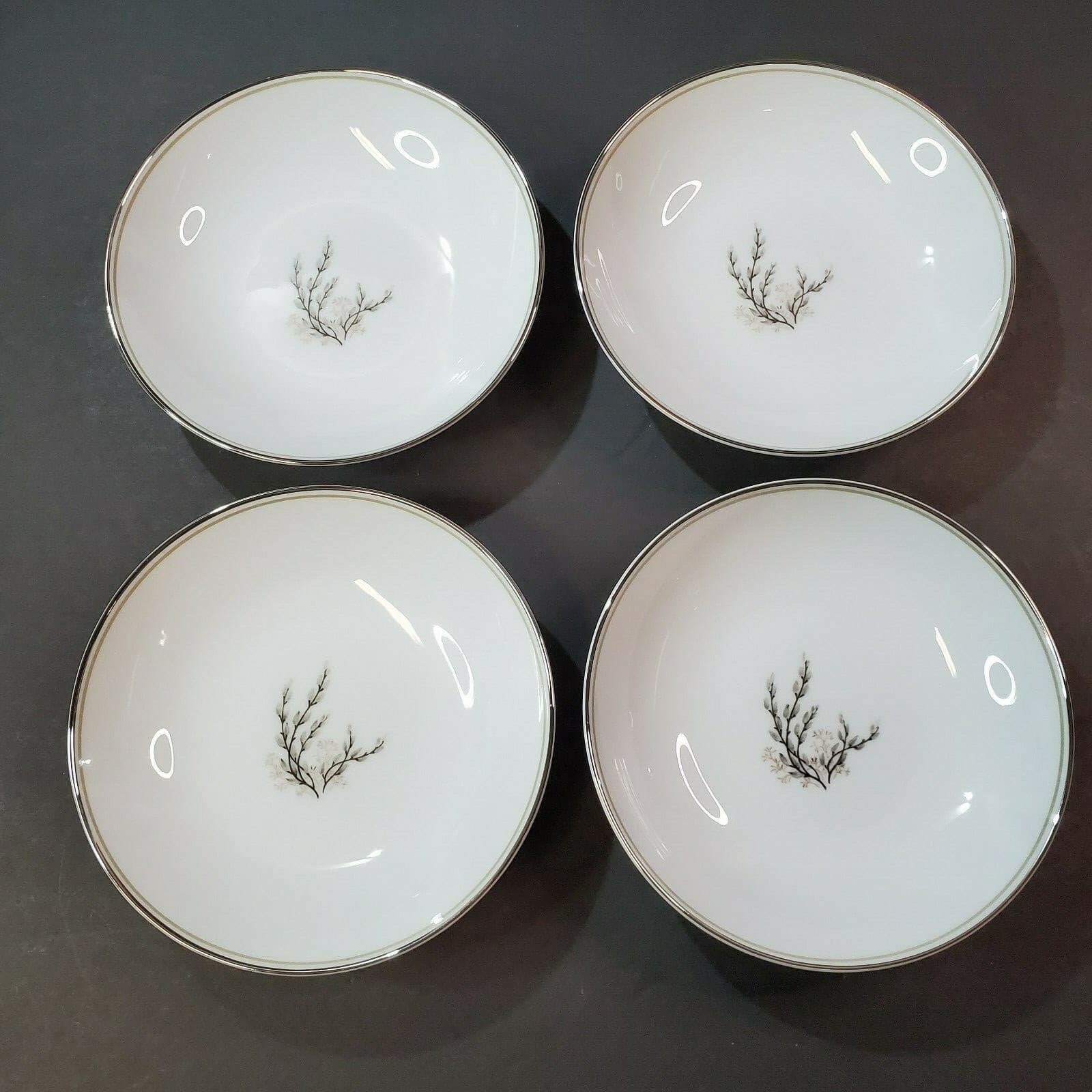 Vintage Noritake Candice 5509 Berry Fruit Dessert Bowls Pussy Willow Taupe Trim