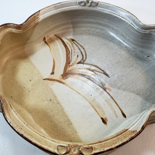 Lori Sargent Art Pottery Abstract Tray Bowl Signed Beige Brown Gray 12 x 8.5 in - Thumbnail 2