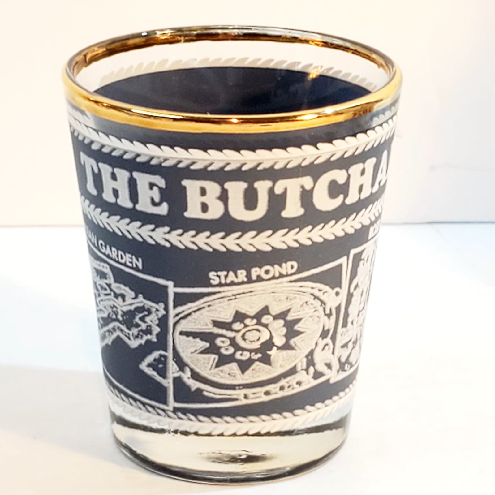 The Butchart Gardens Canada Shot Glass Gold Rim Shooter Jigger Souvenir