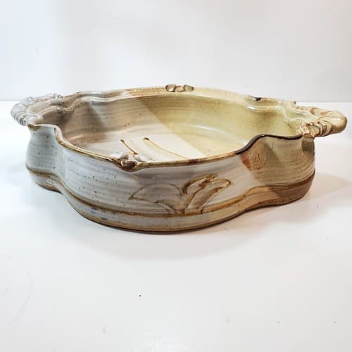 Lori Sargent Art Pottery Abstract Tray Bowl Signed Beige Brown Gray 12 x 8.5 in - Thumbnail 5