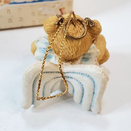 Vintage Cherished Teddies Sitting Angel Bear with Harp Ornament Figure 1993 - Thumbnail 4