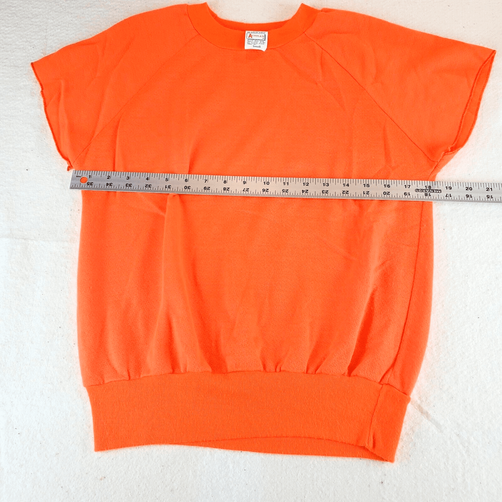 Vintage 70s Acrilan Acrylic Blank Raglan Sweatshirt Neon Orange Size Small Retro - Thumbnail 5