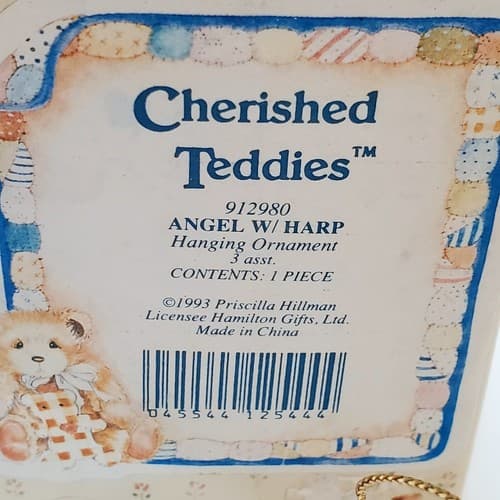 Vintage Cherished Teddies Sitting Angel Bear with Harp Ornament Figure 1993 - Thumbnail 5