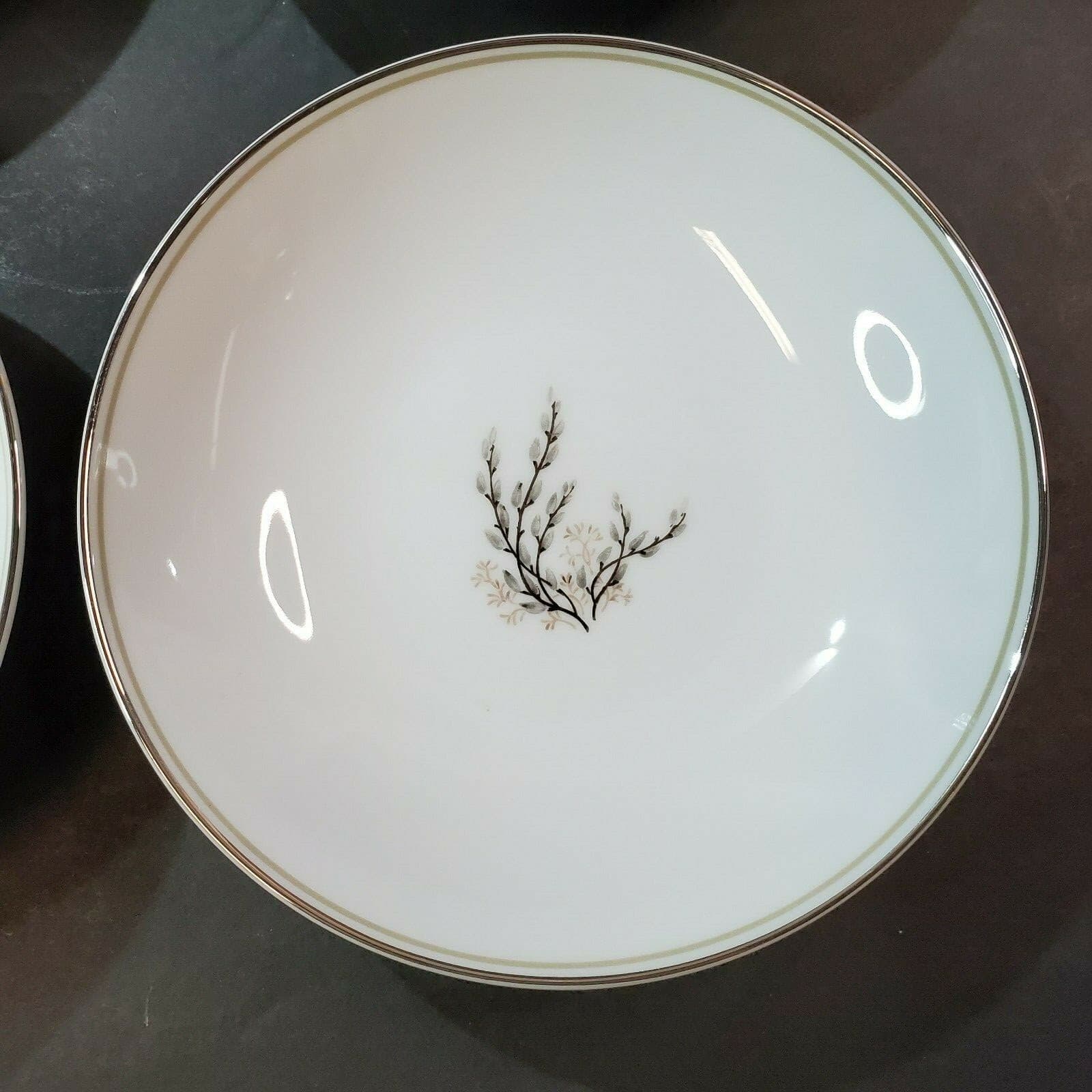 Vintage Noritake Candice 5509 Berry Fruit Dessert Bowls Pussy Willow Taupe Trim - Thumbnail 4