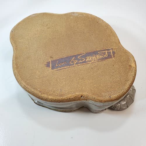 Lori Sargent Art Pottery Abstract Tray Bowl Signed Beige Brown Gray 12 x 8.5 in - Thumbnail 6