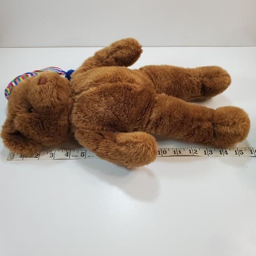 Vintage 15" Korea Brown Plush Stuffed Animal Bear with Striped Hat Sesilco - Thumbnail 8