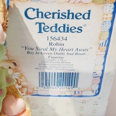 Vintage 1995 Cherished Teddies Robin You Steal My Heart Away Figurine - Thumbnail 2
