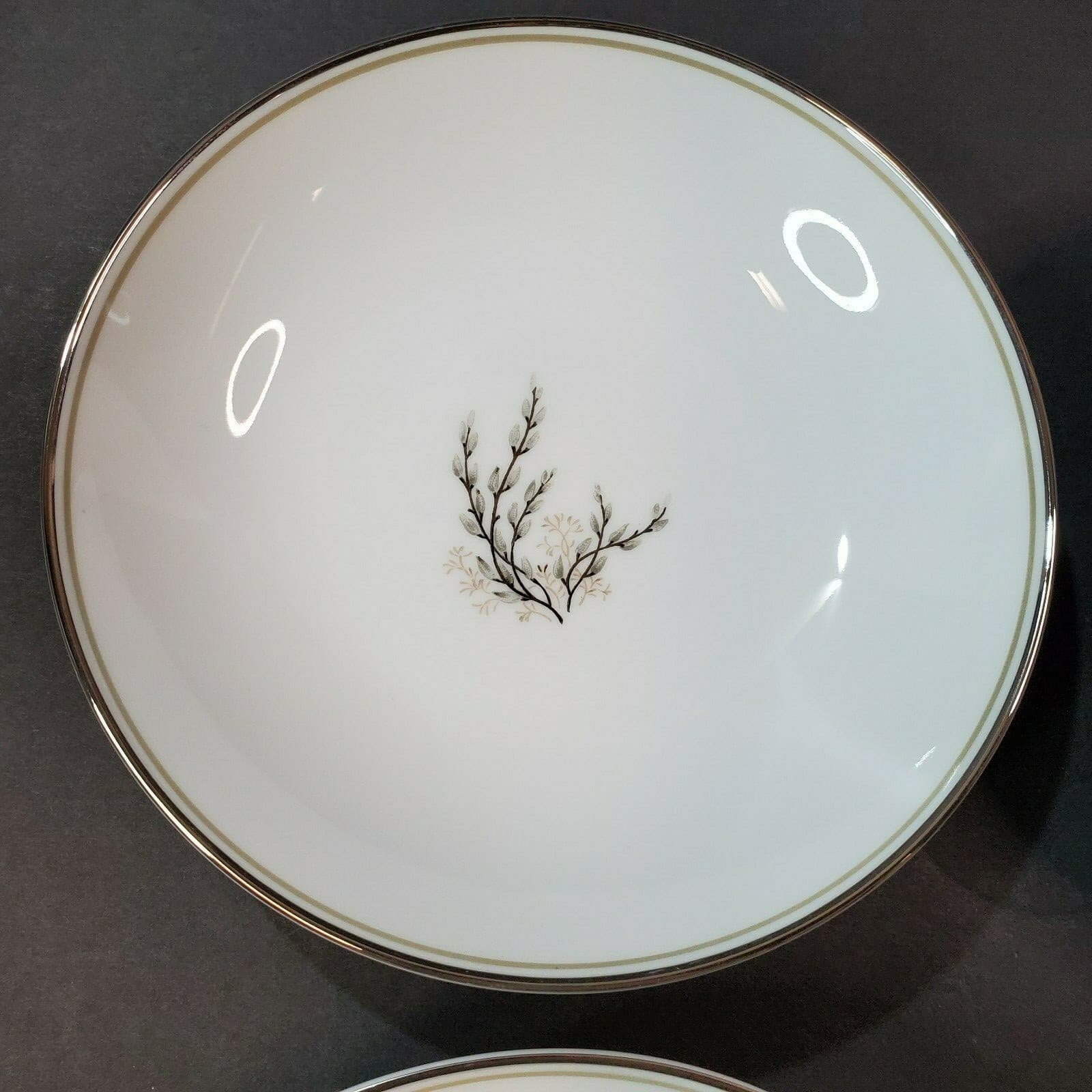Vintage Noritake Candice 5509 Berry Fruit Dessert Bowls Pussy Willow Taupe Trim - Thumbnail 6