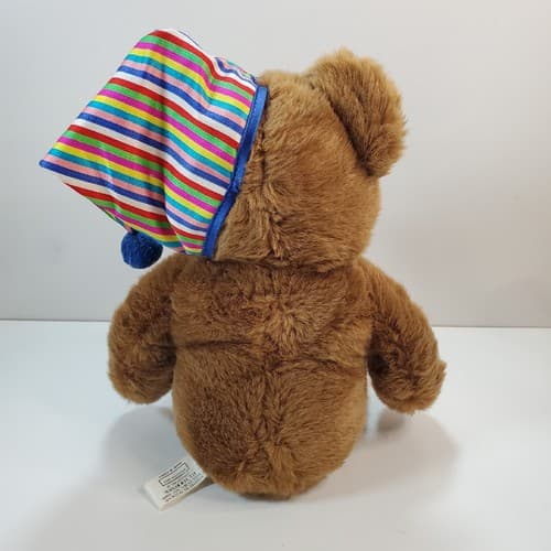 Vintage 15" Korea Brown Plush Stuffed Animal Bear with Striped Hat Sesilco - Thumbnail 4