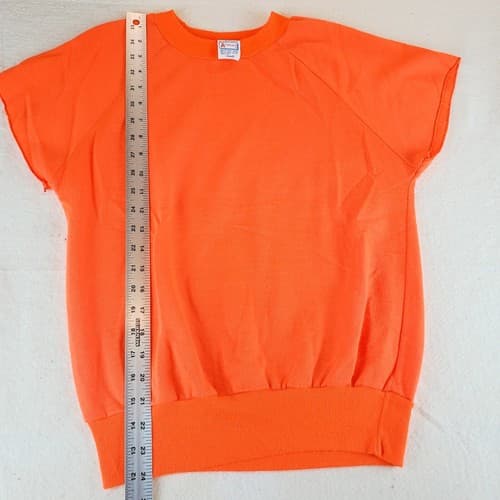 Vintage 70s Acrilan Acrylic Blank Raglan Sweatshirt Neon Orange Size Small Retro - Thumbnail 4
