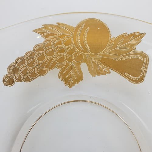 Vintage Clear Folded Glass w/ Gold Inlay Pinecone Design Handled Dish Bowl Tray - Thumbnail 5