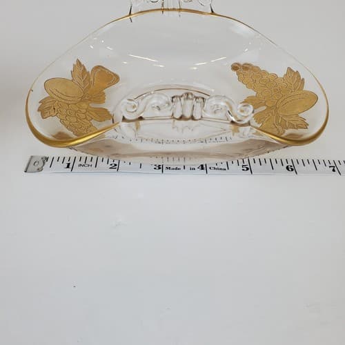 Vintage Clear Folded Glass w/ Gold Inlay Pinecone Design Handled Dish Bowl Tray - Thumbnail 6