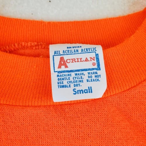 Vintage 70s Acrilan Acrylic Blank Raglan Sweatshirt Neon Orange Size Small Retro - Thumbnail 3