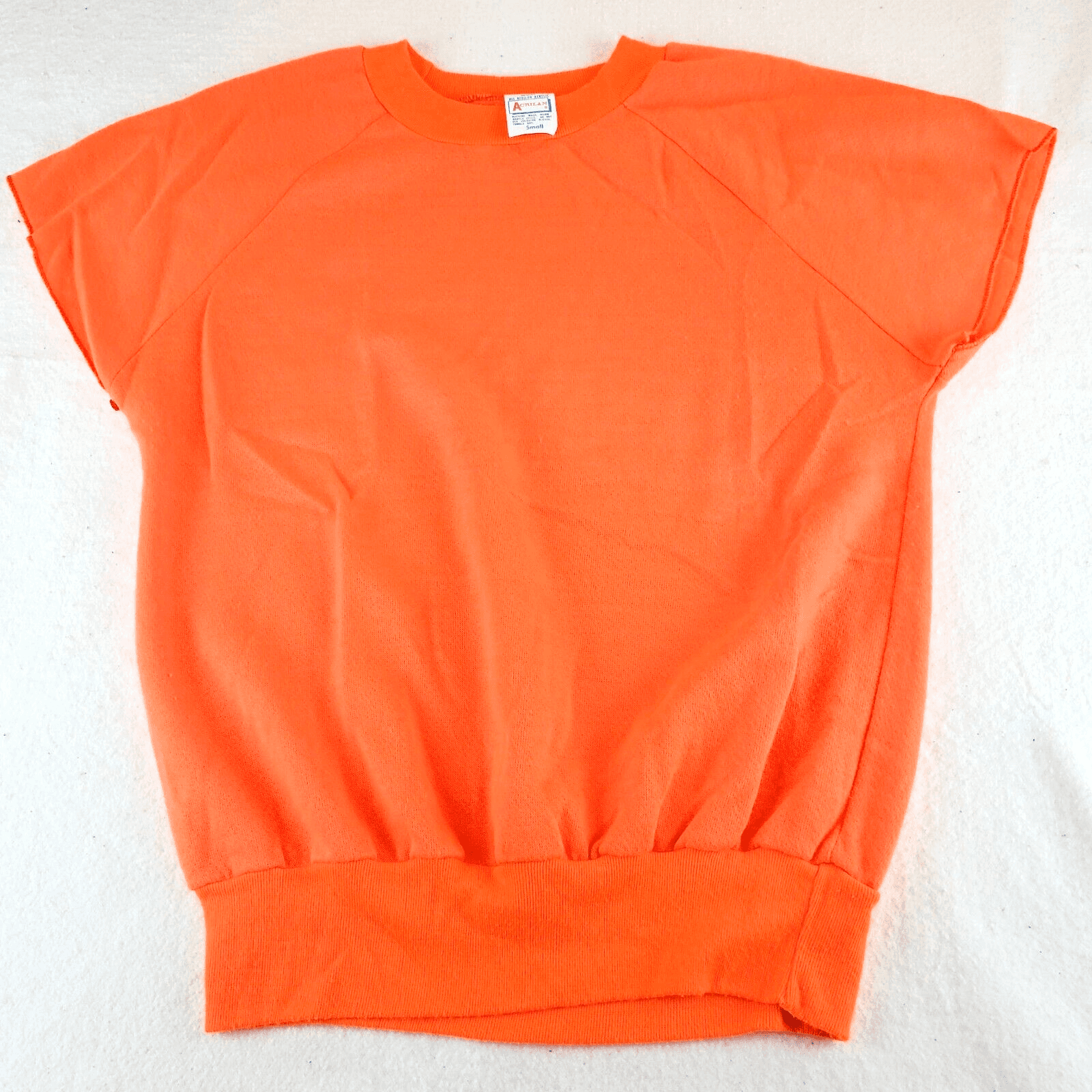 Vintage 70s Acrilan Acrylic Blank Raglan Sweatshirt Neon Orange Size Small Retro
