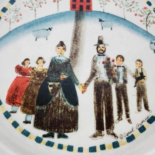 Vtg Otagiri Japan Folk Art Plate Love One Another Family Angels Stoneware 8.25" - Thumbnail 2