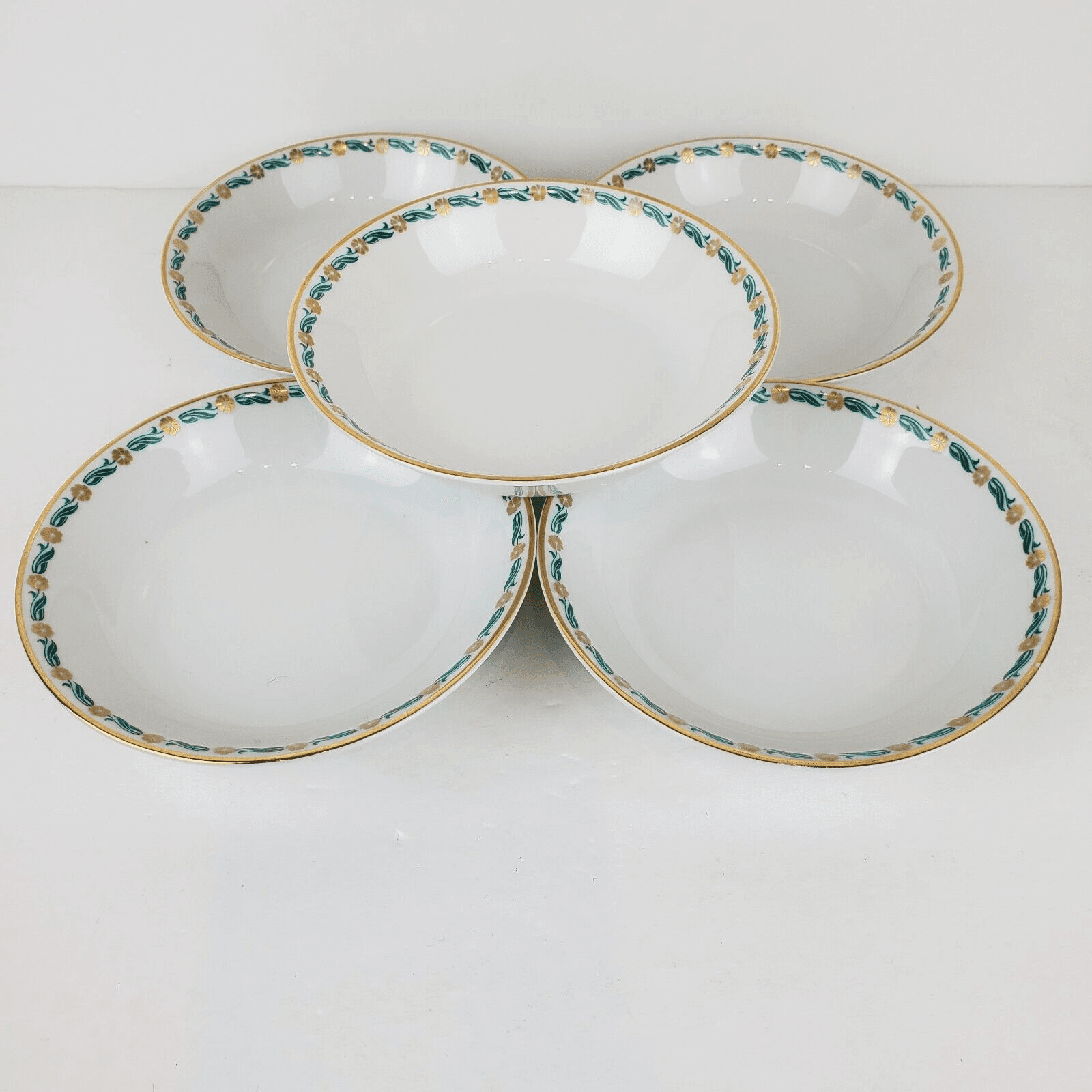 Vintage JHW Bavaria Porcelain Floral Gold Rimmed Dessert Berry Bowl Set of 5