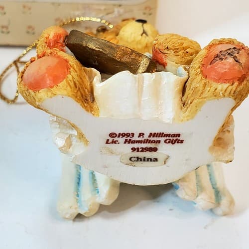 Vintage Cherished Teddies Sitting Angel Bear with Harp Ornament Figure 1993 - Thumbnail 6