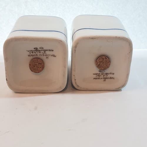 Viana Do Castelo Stoneware White & Blue Square Salt & Pepper Shakers Portugal - Thumbnail 4