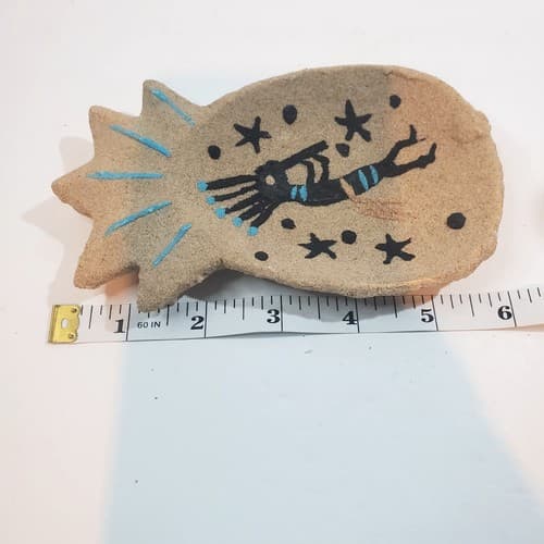 Sandstone Kokopelli Flute Player Pottery Trinket Dish Hand Painted Signed E.M. - Thumbnail 3