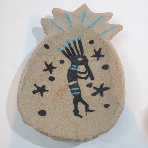 Sandstone Kokopelli Flute Player Pottery Trinket Dish Hand Painted Signed E.M.