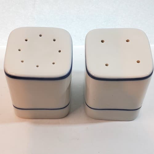 Viana Do Castelo Stoneware White & Blue Square Salt & Pepper Shakers Portugal - Thumbnail 2