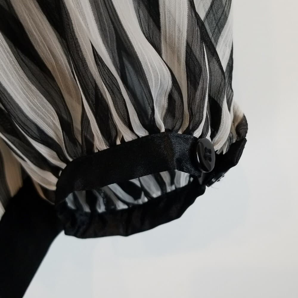 Debbie Shuchat Sheer Striped Ruffle Tie Blouse w/ Under White Camisole - Thumbnail 4