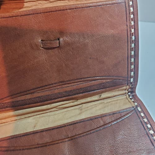 Hand-Crafted Sewn Leather Bi-Fold Wallet Soft Secure Area For Coins Weaved Trim - Thumbnail 4