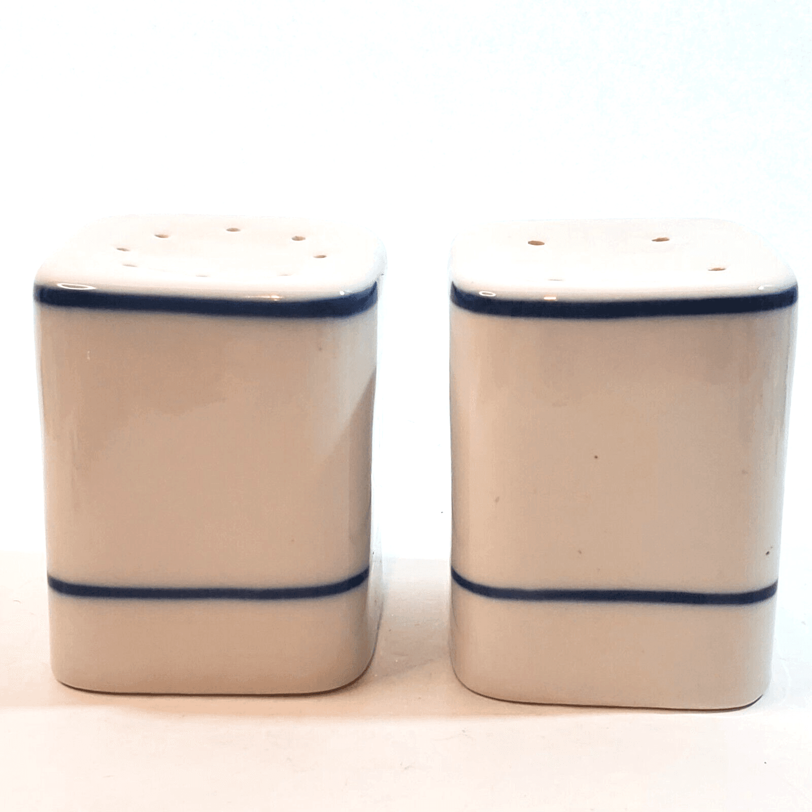 Viana Do Castelo Stoneware White & Blue Square Salt & Pepper Shakers Portugal