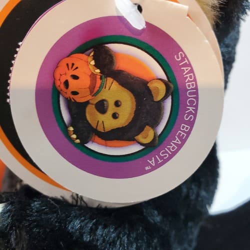 Vtg Starbucks Bearista Bear Plush 2002 Halloween Black Cat Glow Costume Pumpkin - Thumbnail 4