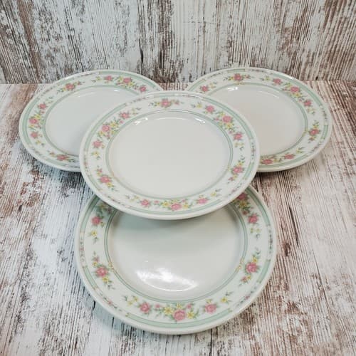 Set of 4 Vintage Crown Rego E458-12 Stoneware Salad Bread Plate 7.5" Floral