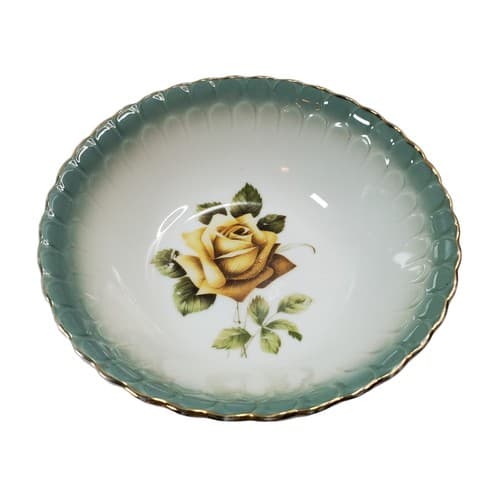 Vtg Hand Painted Floral Decorative Bowl Wheelock Trade Mark Yellow Roses 8502