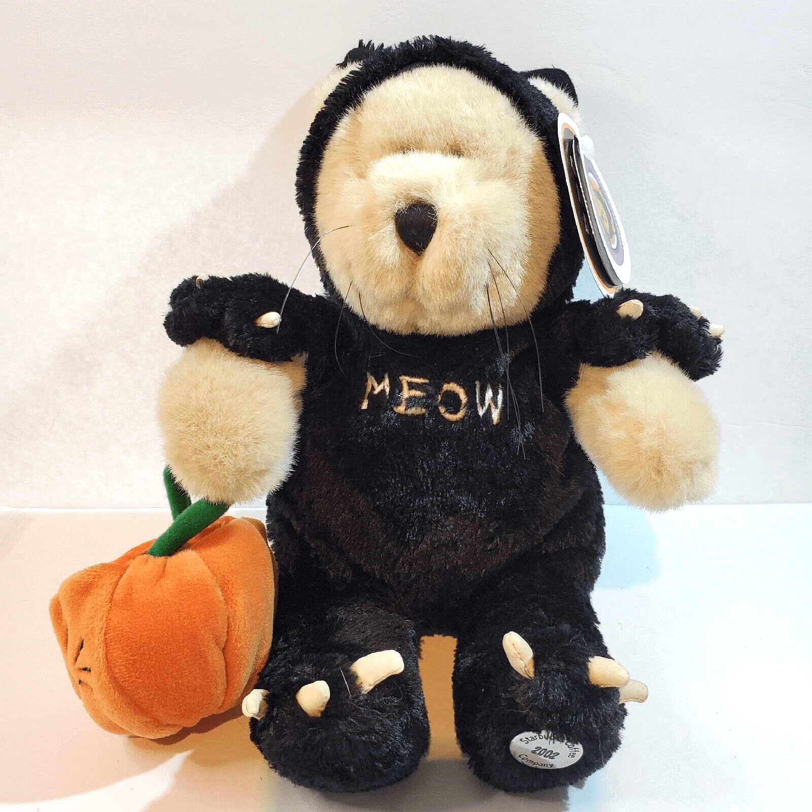 Vtg Starbucks Bearista Bear Plush 2002 Halloween Black Cat Glow Costume Pumpkin