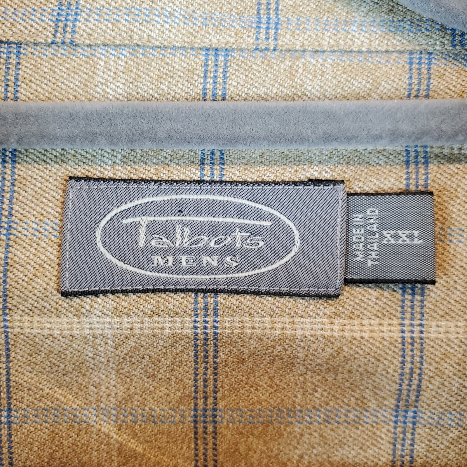 TALBOTS Men's Size XXL Tan Plaid Button Down Shirt Pocket Casual 100% Cotton 2XL - Thumbnail 2
