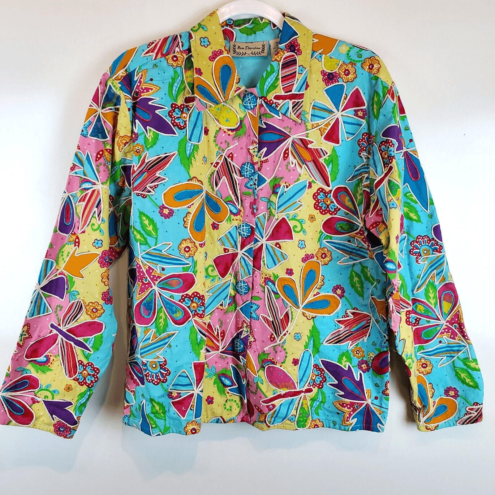 Vintage New Direction Women’s Colorful Button Up Embroidered Shirt Jacket Sz M