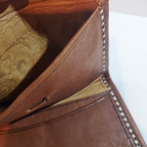 Hand-Crafted Sewn Leather Bi-Fold Wallet Soft Secure Area For Coins Weaved Trim - Thumbnail 5