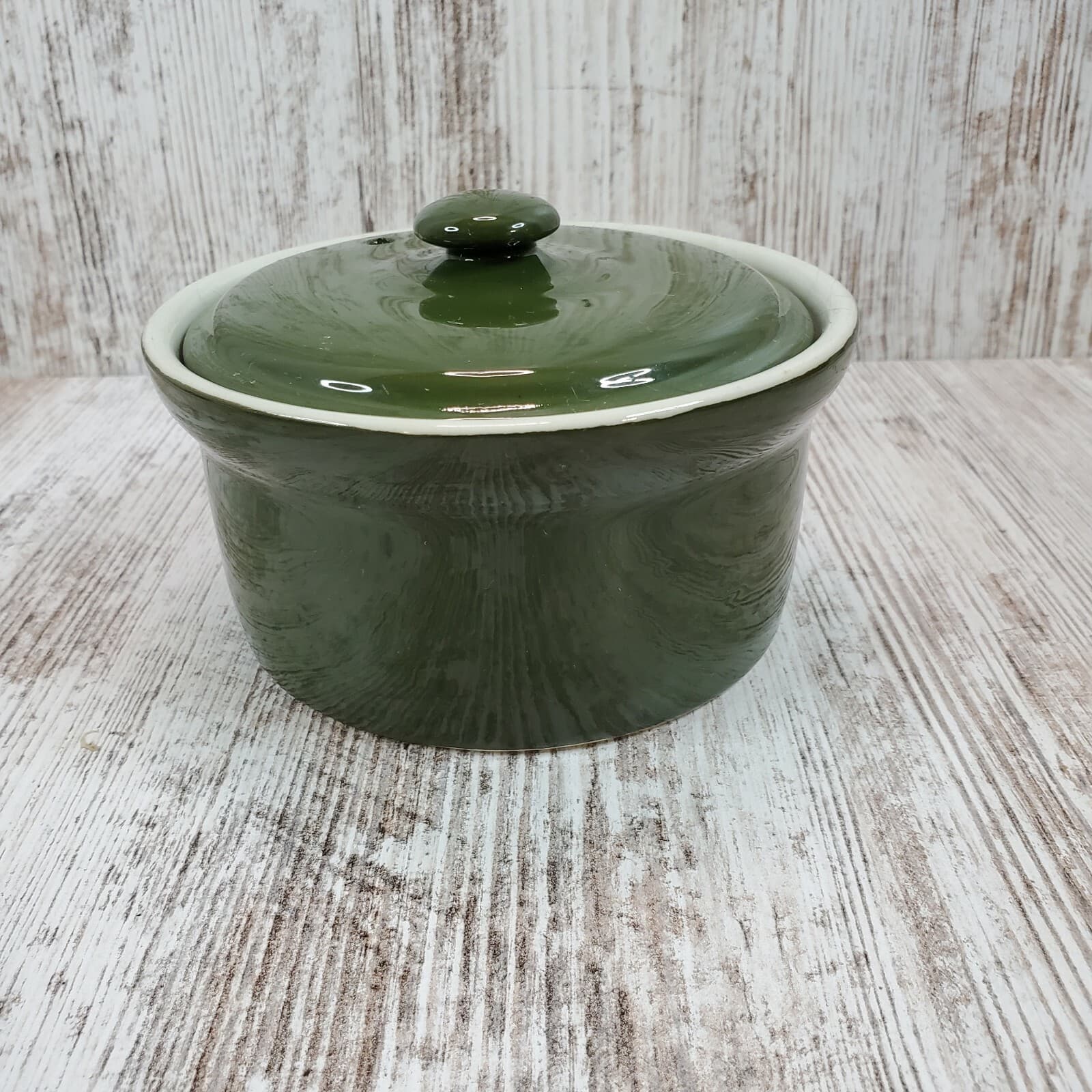 HLCCO Hall Pottery Lidded Vented Crock Green Bowl Single Serve Made in U.S.A.