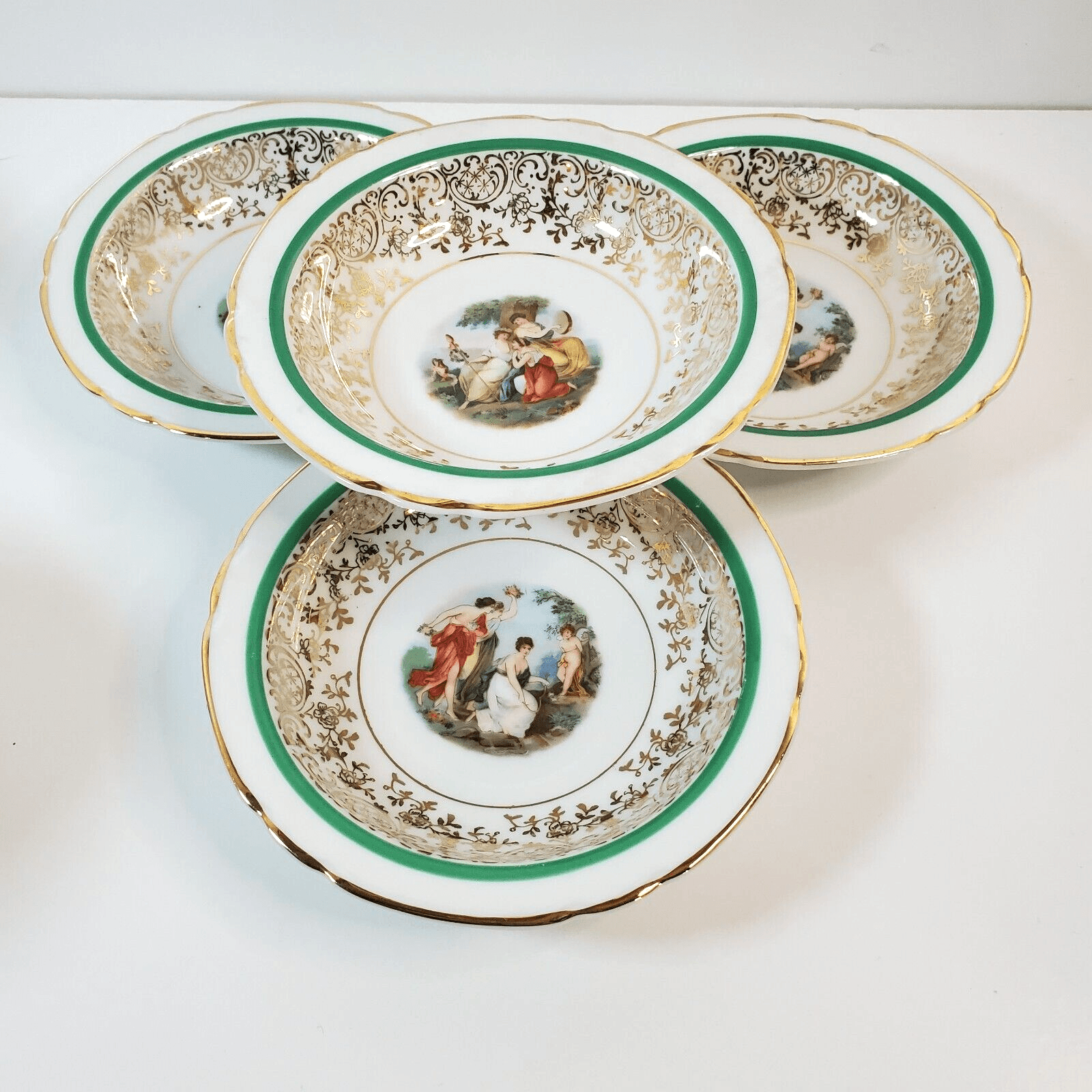 Vintage Victoria China Czechoslovakia Ornate Set of 4 Berry Bowls 24K Trim