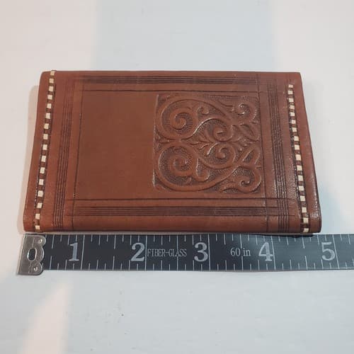 Hand-Crafted Sewn Leather Bi-Fold Wallet Soft Secure Area For Coins Weaved Trim - Thumbnail 8