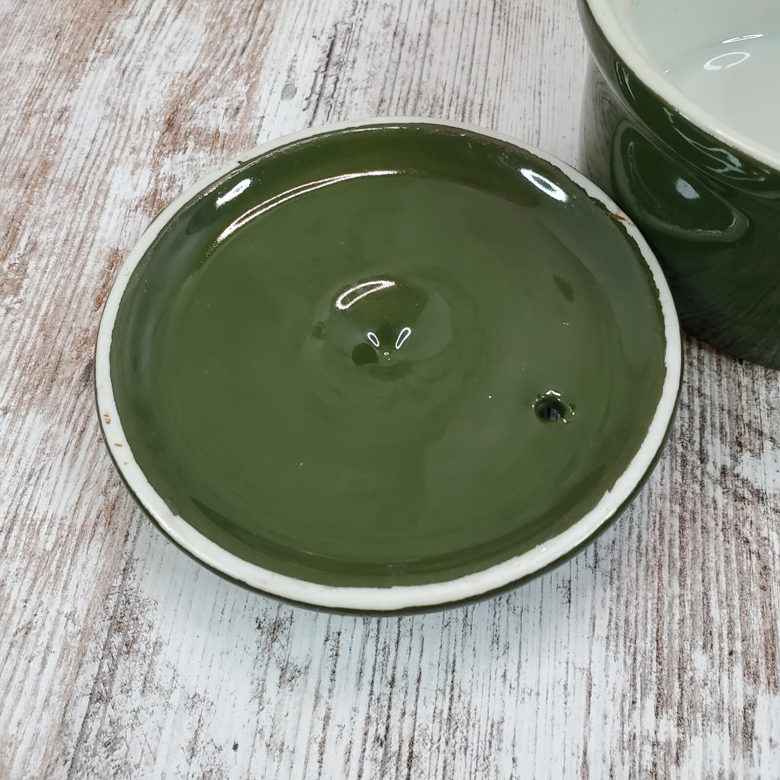 HLCCO Hall Pottery Lidded Vented Crock Green Bowl Single Serve Made in U.S.A. - Thumbnail 3