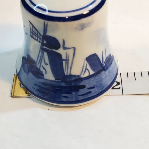 Vtg Souvenir Bell Delfts Blauw Blue Holland Leaf Hand Painted Windmill 3 inch - Thumbnail 7