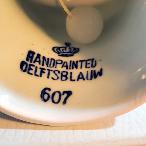 Vtg Souvenir Bell Delfts Blauw Blue Holland Leaf Hand Painted Windmill 3 inch - Thumbnail 3